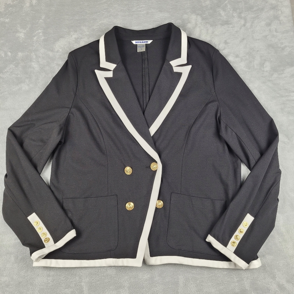 Nygard Women's Blazer Black Contrast Trim Golden Buttons Plus Size 1X